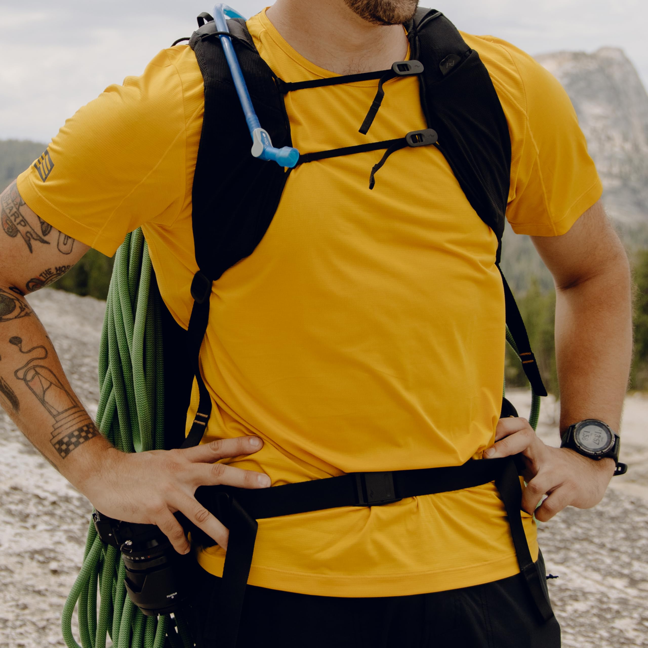Peak Design Outdoor Hip Belt stows neatly on 45L for compact packing.