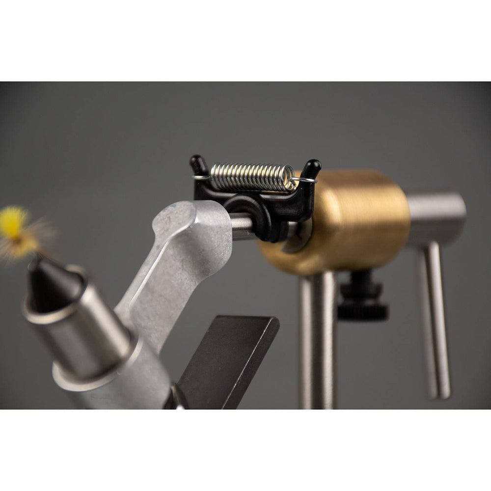 Angle-adjustable PEAK Material Clip ready for fly tying setup