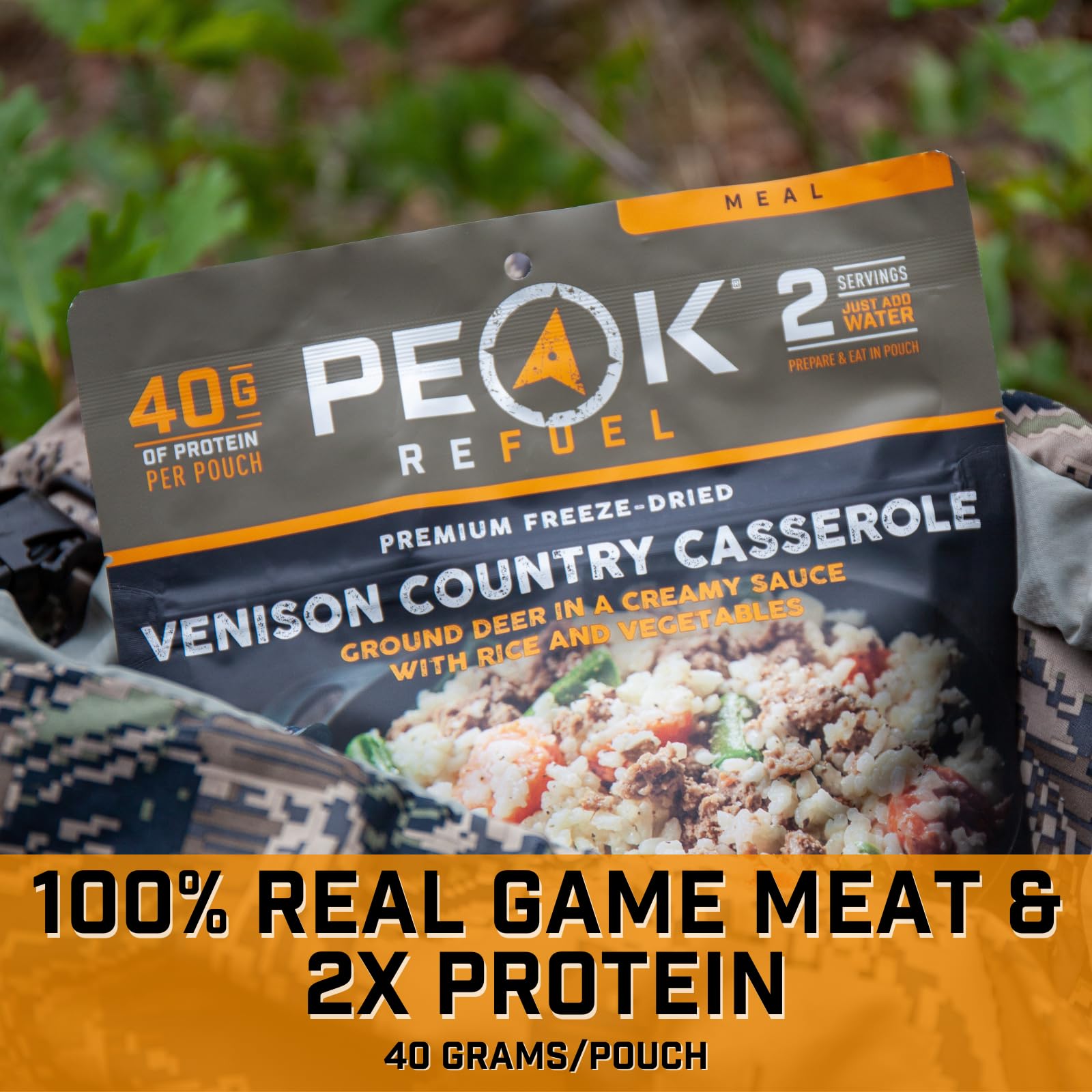Peak Refuel freeze-dried meal in lightweight camping packaging.