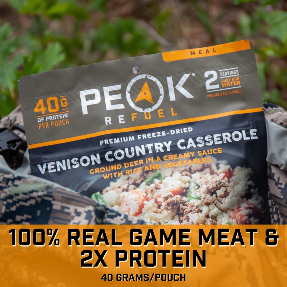 Peak Refuel freeze-dried meal in lightweight camping packaging.