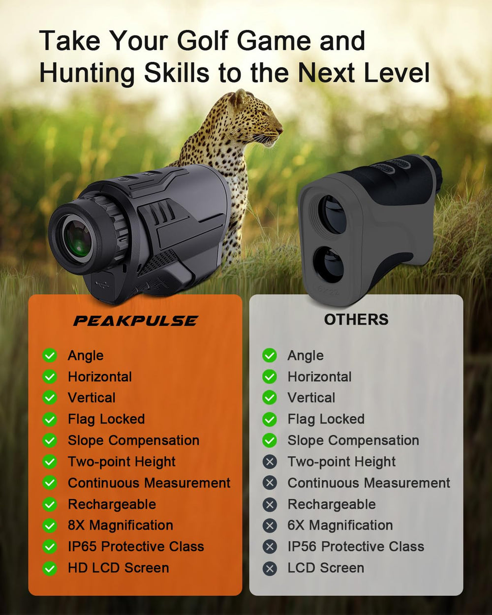 PEAKPULSE rangefinder modes switch simplifies distance and angle calculations.