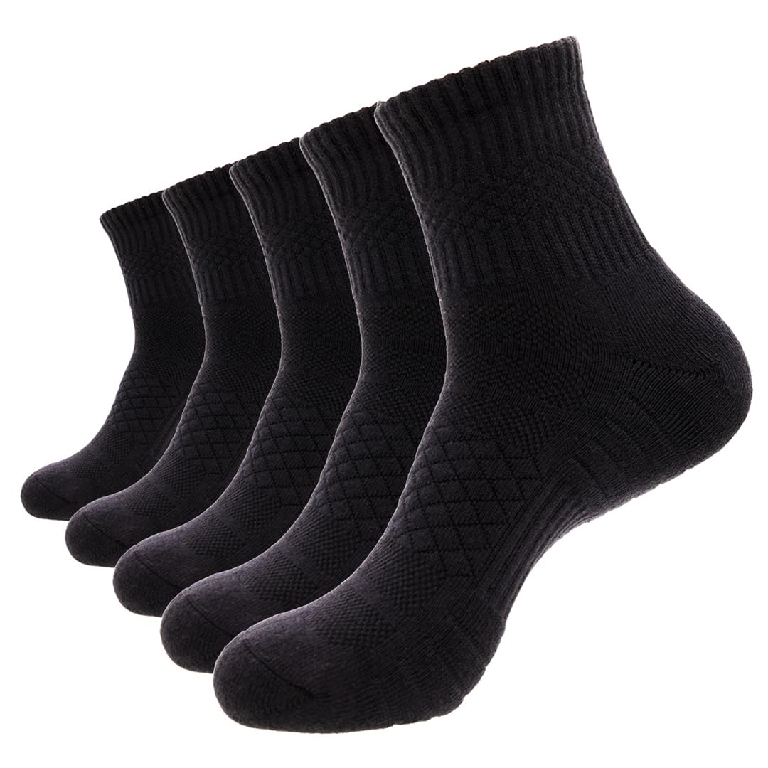 Pearl Care men's black cushioned ankle socks pack 5 provide all-day cushioning and comfort.