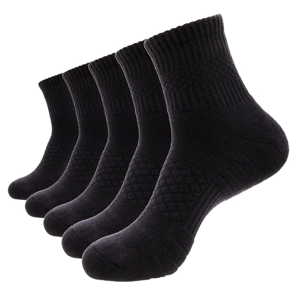 Pearl Care men's black cushioned ankle socks pack 5 provide all-day cushioning and comfort.