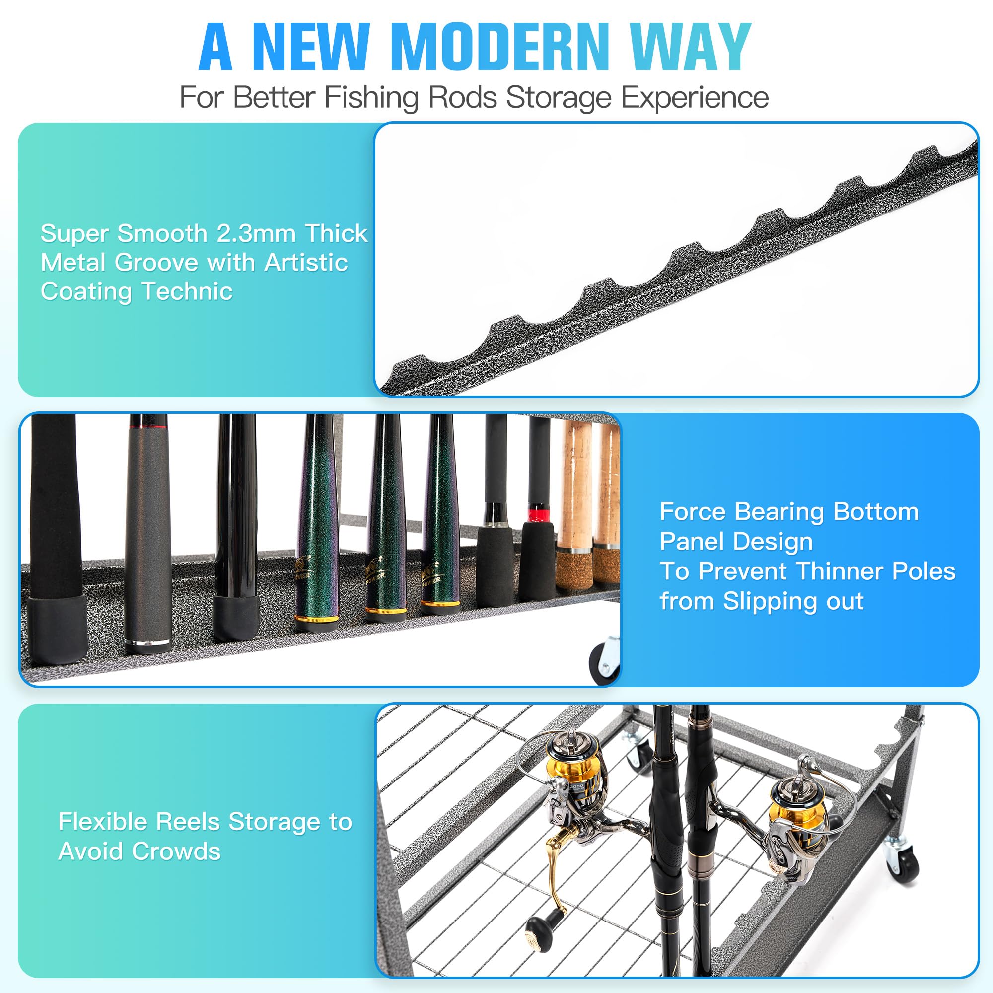 Waterproof coated fishing pole stand with smooth surface