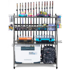 PeBro fishing rod holder rack for garage storage - full product view