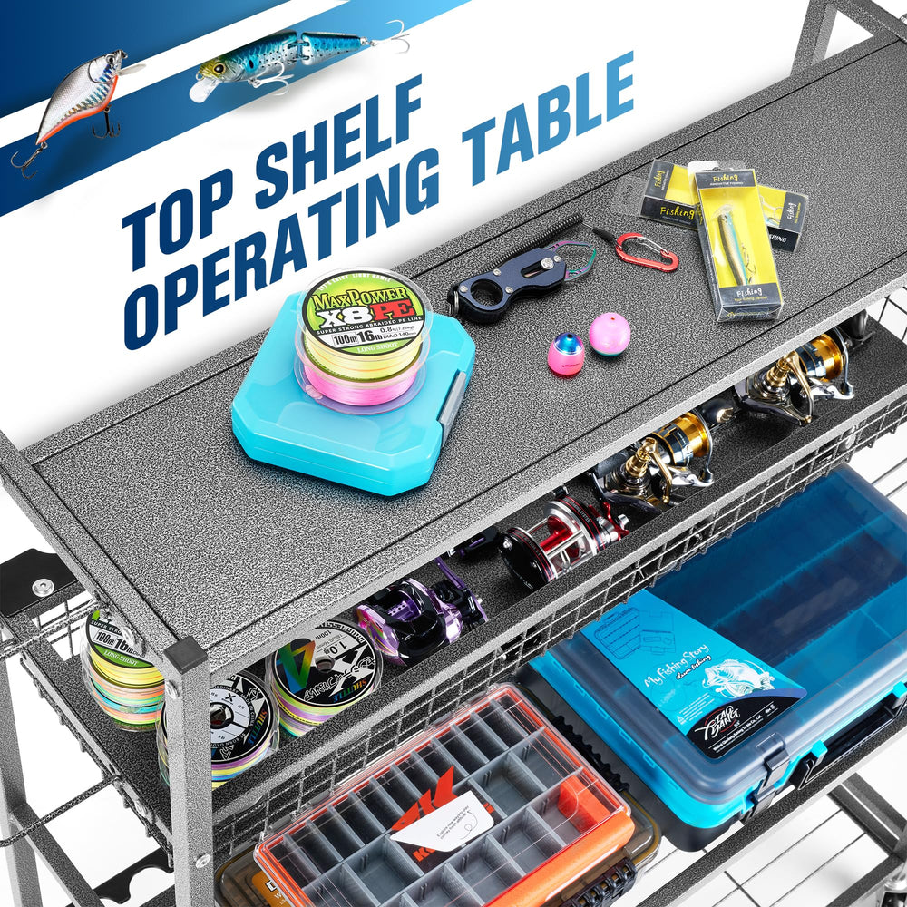 Dimensions 43 by 17 by 41.5 inches for the fishing gear organizer