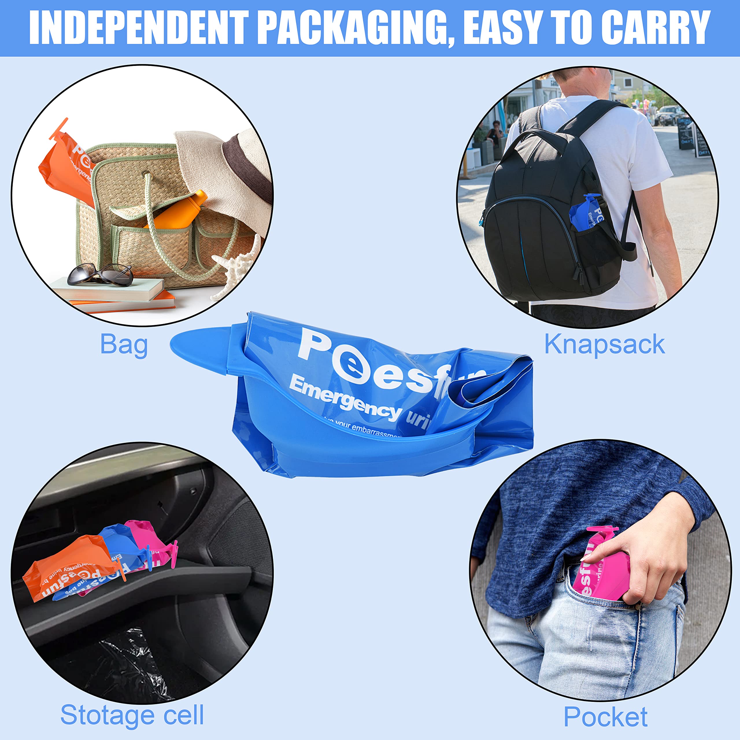 Peesfun multi-use urinal bag suitable for adults, seniors, babies, and pregnant users.