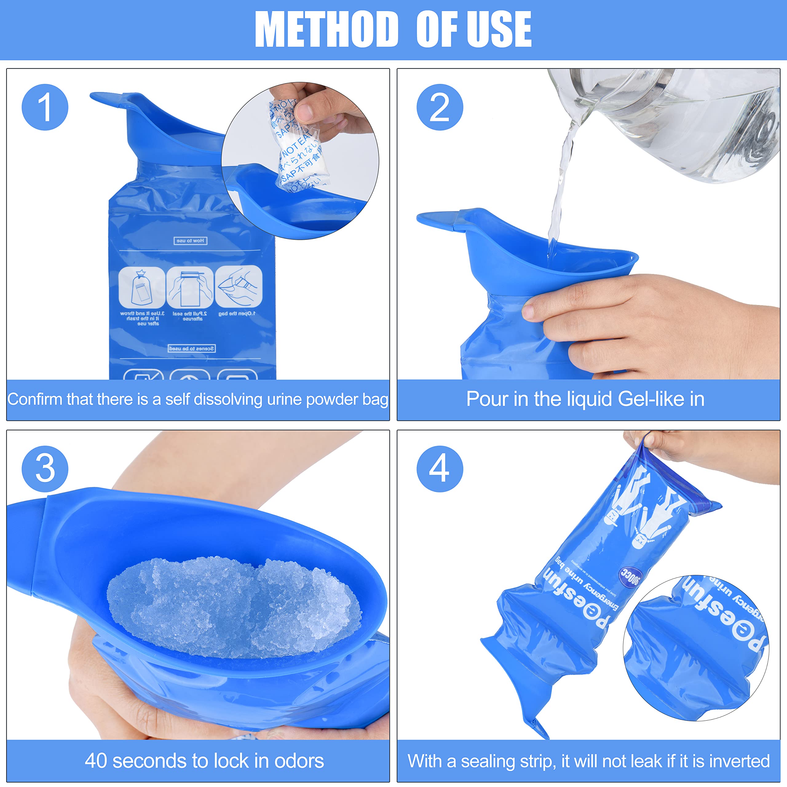 Peesfun travel-urinal-bag used for camping, traffic jams, or outdoor adventures.