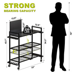 Pegboard top storage area for fishing accessories and tools