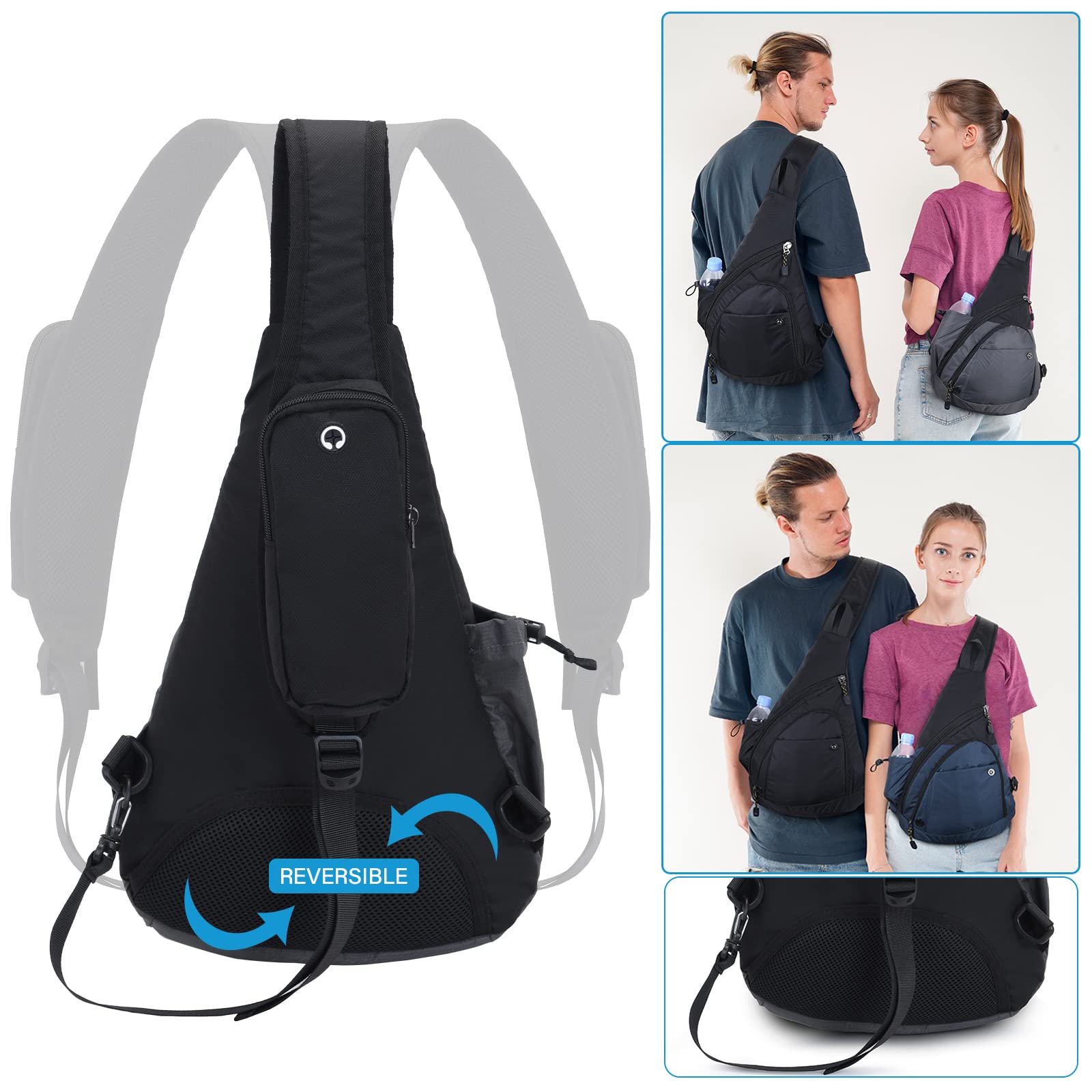 Peicees sling bag made of water-resistant nylon withstands outdoor use.