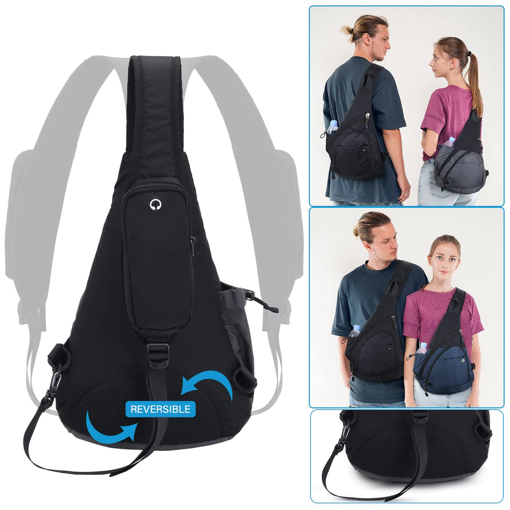 Peicees sling bag made of water-resistant nylon withstands outdoor use.