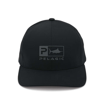 Pelagic Delta Icon Hat Black, back view, adjustable strap for secure, personalized fit.