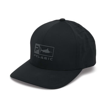 Pelagic Delta Icon Hat Black, front view, comfortable fit for daily wear and outdoor activities.