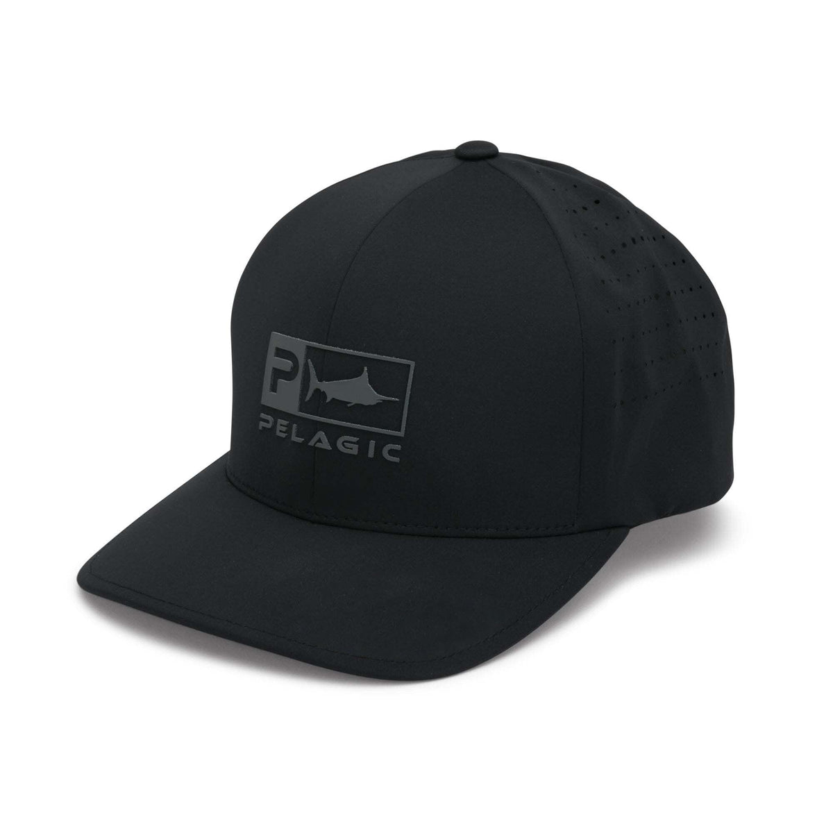Pelagic Delta Icon Hat Black, front view, comfortable fit for daily wear and outdoor activities.