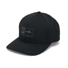 Pelagic Delta Icon Hat Black, front view, comfortable fit for daily wear and outdoor activities.