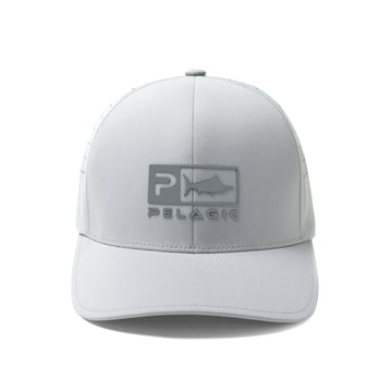 Pelagic Delta Icon Hat light grey side profile shows classic six-panel design.
