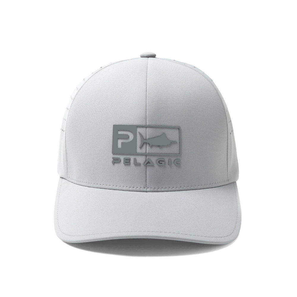Pelagic Delta Icon Hat light grey side profile shows classic six-panel design.