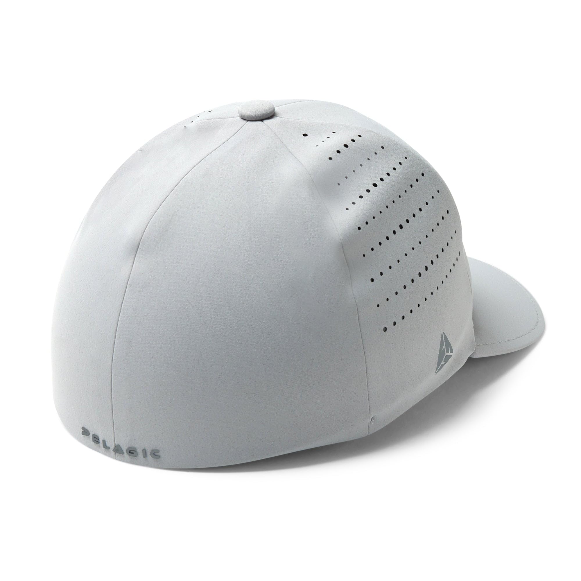 Pelagic Delta Icon Hat light grey side view, flexible stretch fit for movement