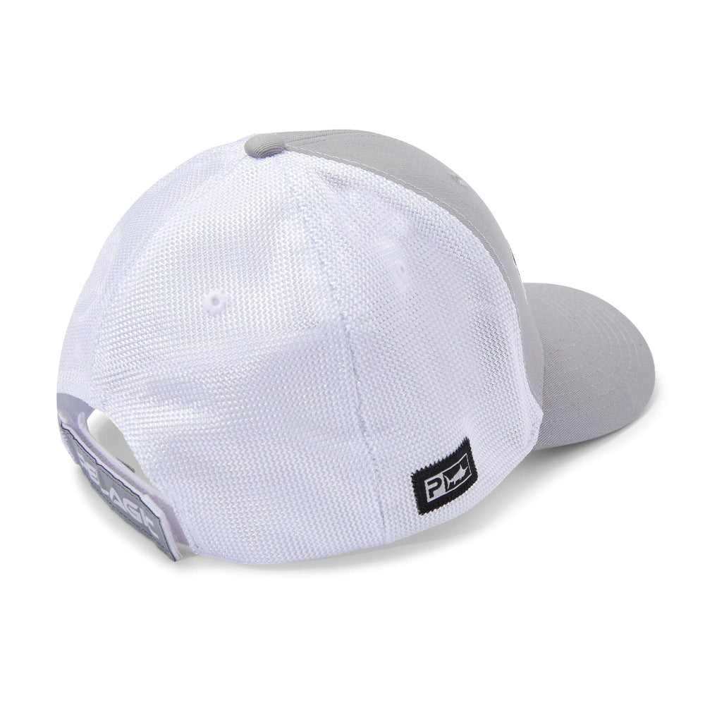 Pelagic Offshore Low Profile Trucker back view highlights adjustable fit for secure wear.