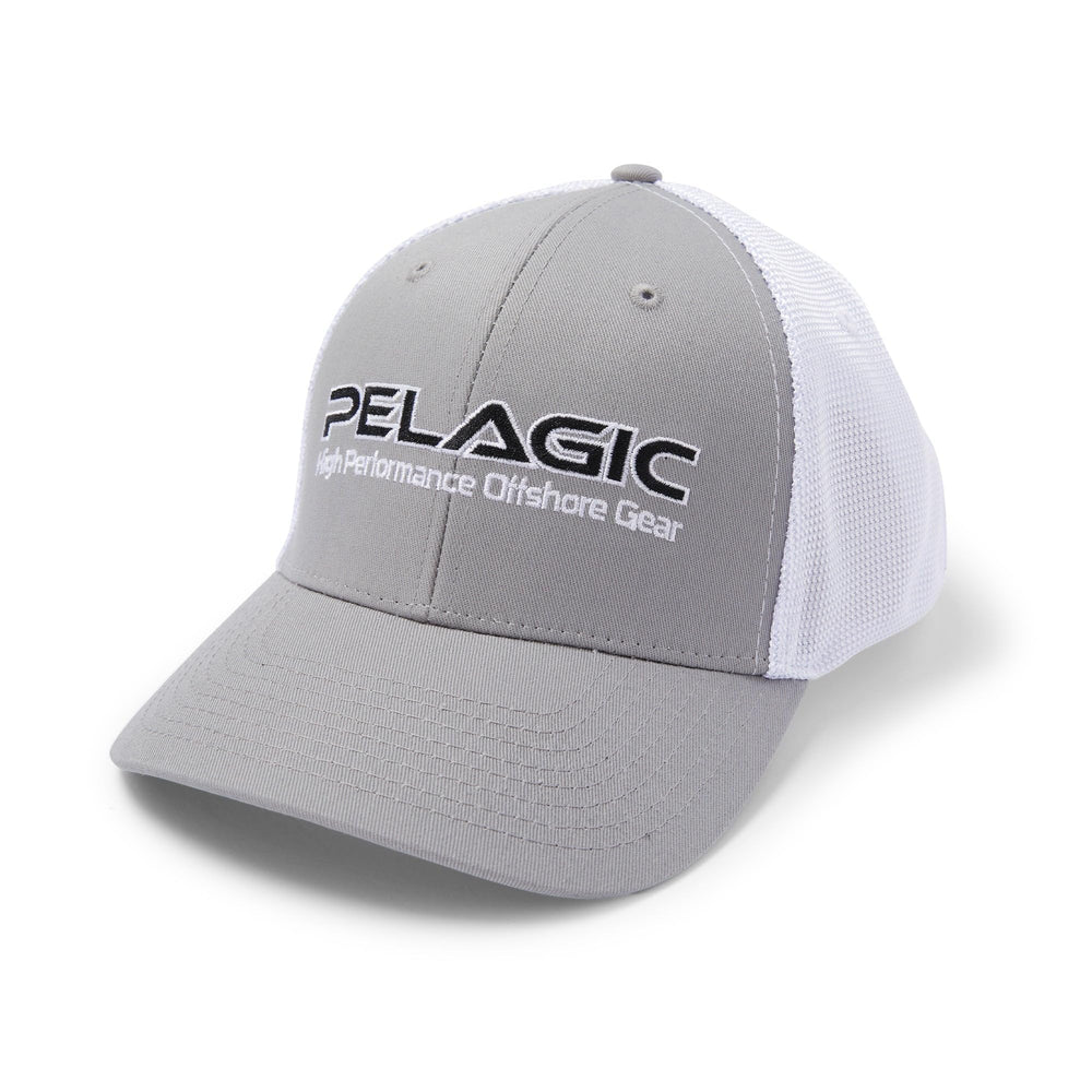 Pelagic Offshore Low Profile Trucker front view shows breathable mesh for all-day comfort at sea.