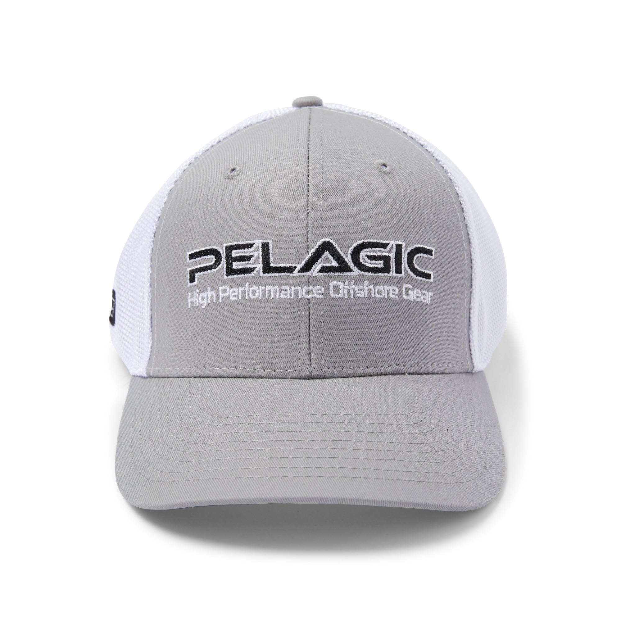 Pelagic Offshore Low Profile Trucker side view emphasizes curved brim for sun protection.