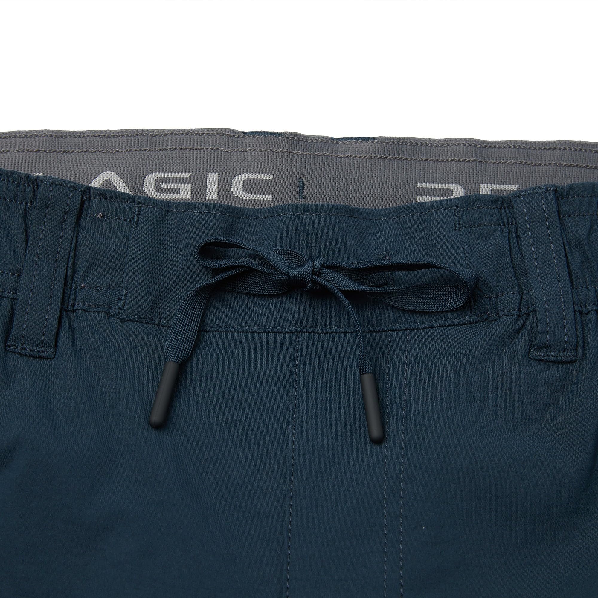 Pelagic Palomar elastic waist pants dark navy back view with reinforced pockets.