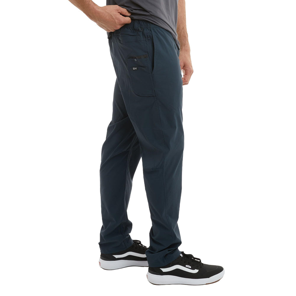 Fabric close-up of Palomar pants showing 2-way stretch and recycled nylon blend