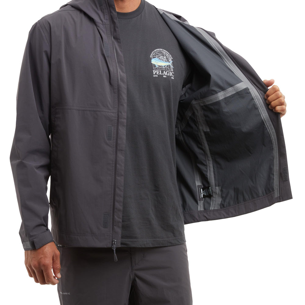 Pelagic Squall Jacket close-up shows recycled nylon fabric texture.