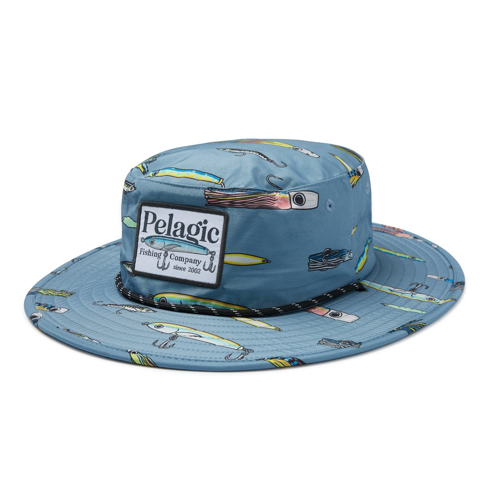 Pelagic Sunsetter bucket hat features moisture-wicking headband to keep sweat away on hot days.