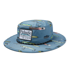 Pelagic Sunsetter bucket hat features moisture-wicking headband to keep sweat away on hot days.