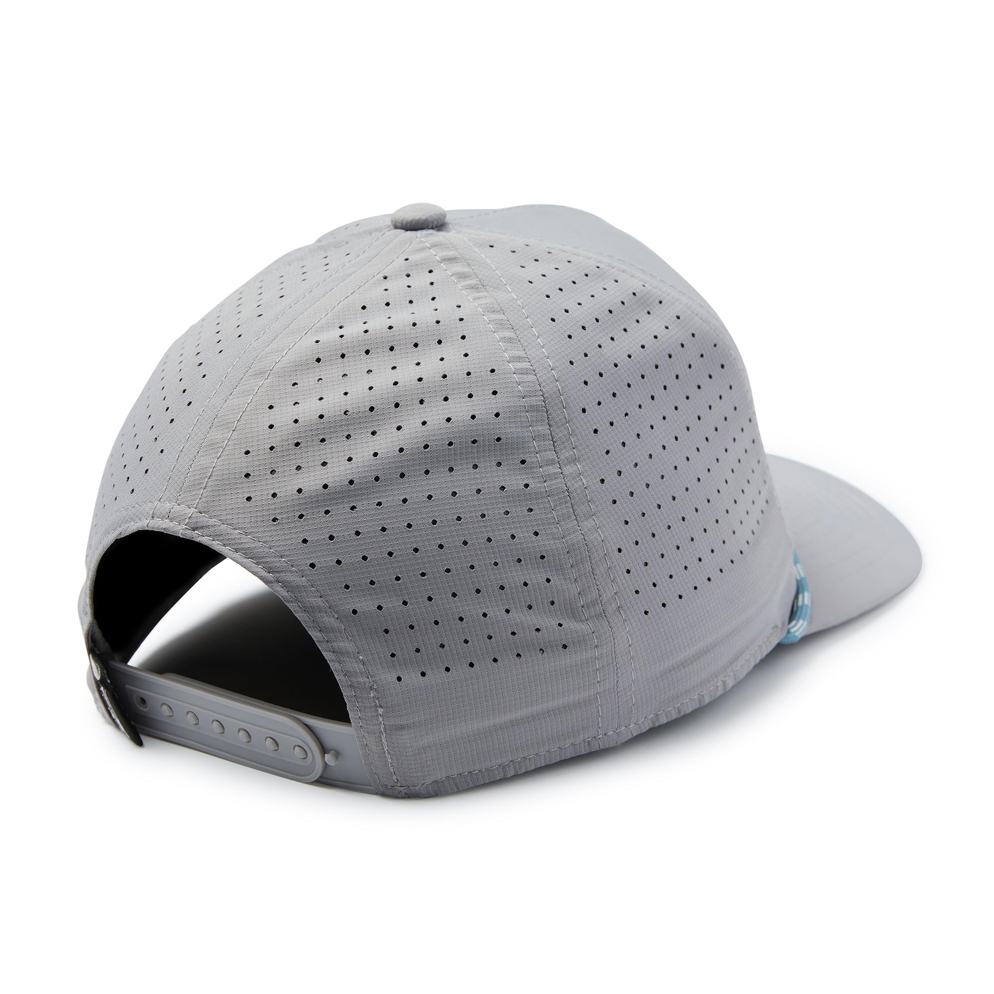 Pelagic Upswell Stick Em Mid Crown Trucker back view showing laser-cut venting and adjustable back.