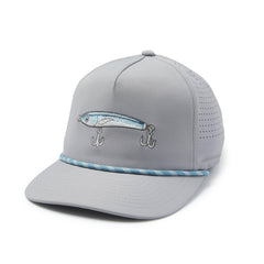Pelagic Upswell Stick Em Mid Crown Trucker front view with quick-dry, breathable fabric.