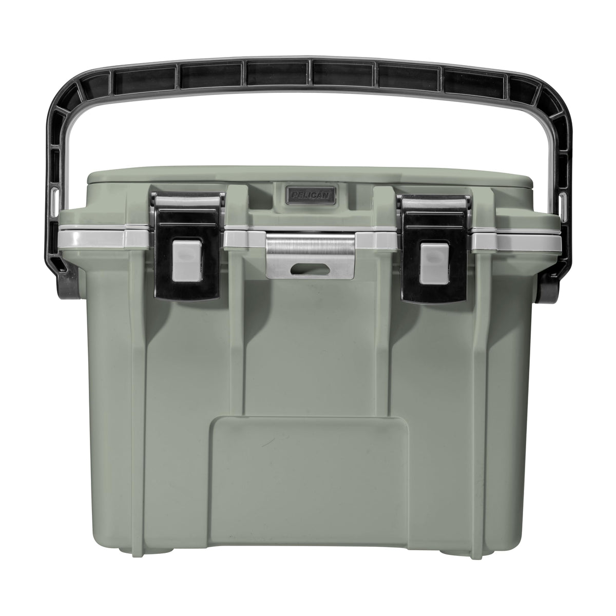 Pelican 14-quart lunch cooler in Sage-Gray with a secure lid for on-the-go meals.
