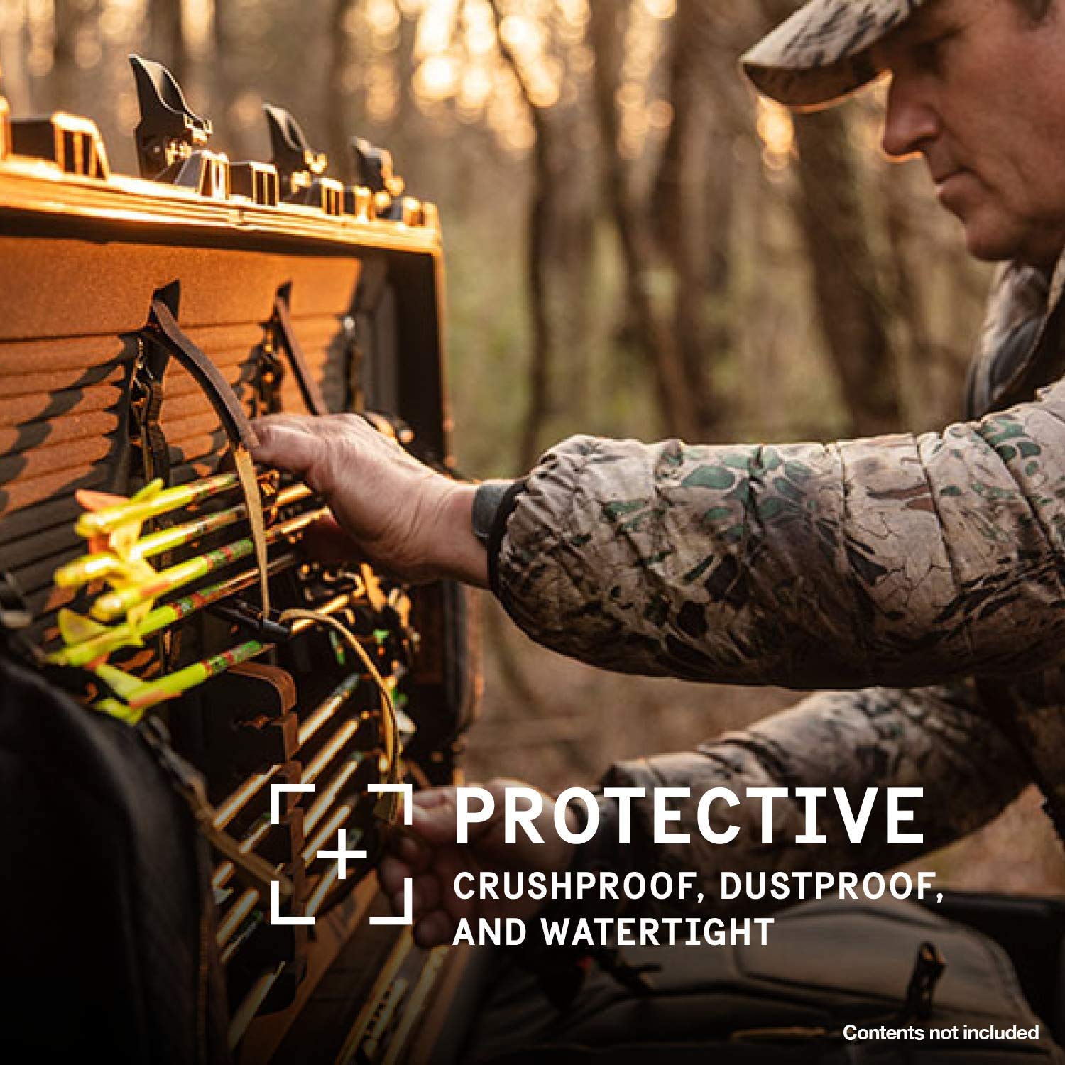 Pelican 1745airbow case on-vehicle securing supports stable transport.
