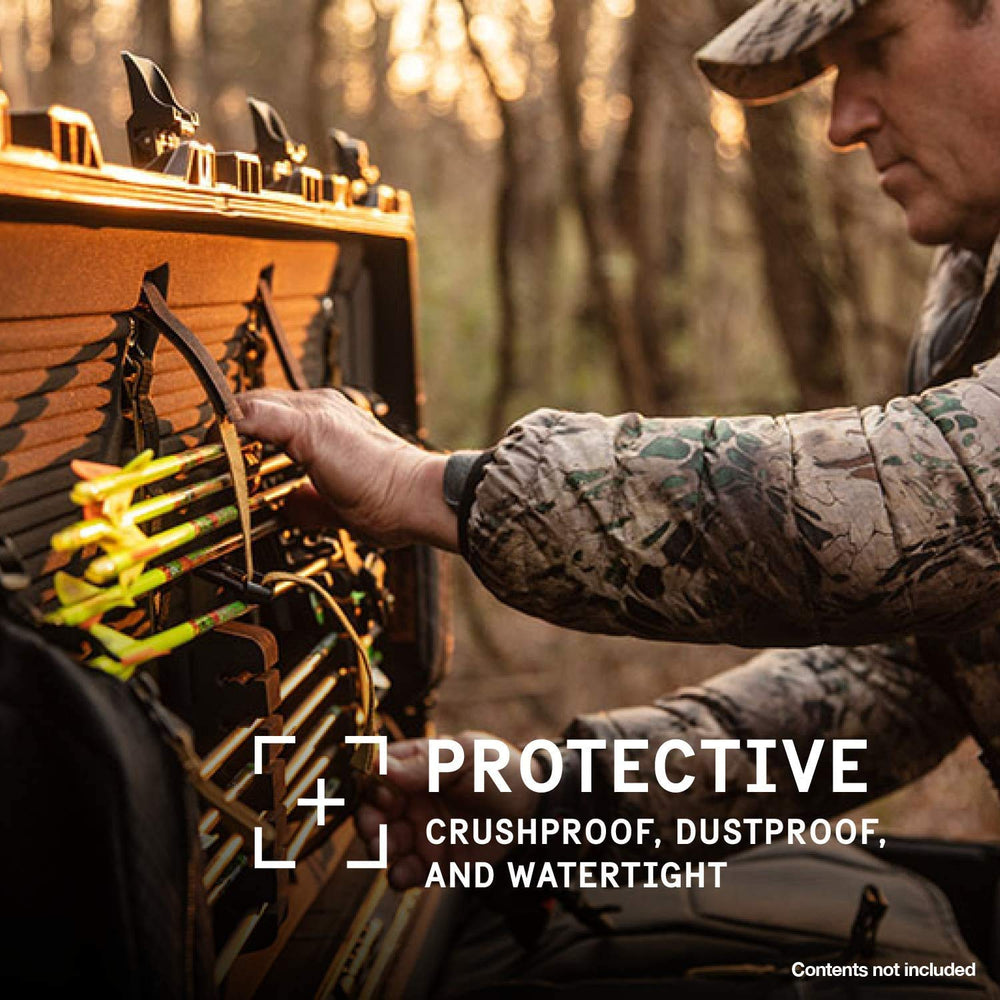 Pelican 1745airbow case on-vehicle securing supports stable transport.