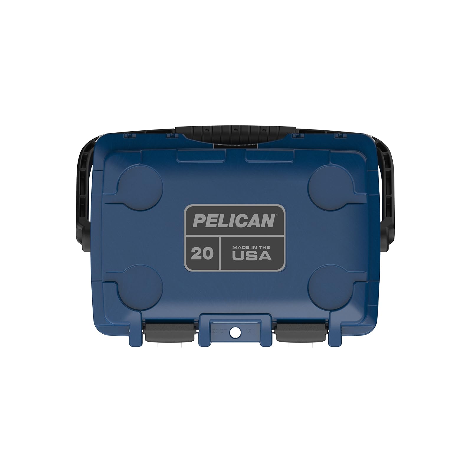 Pelican 20qt Elite cooler Midnight Blue features 3-inch locking latches for secure travel.