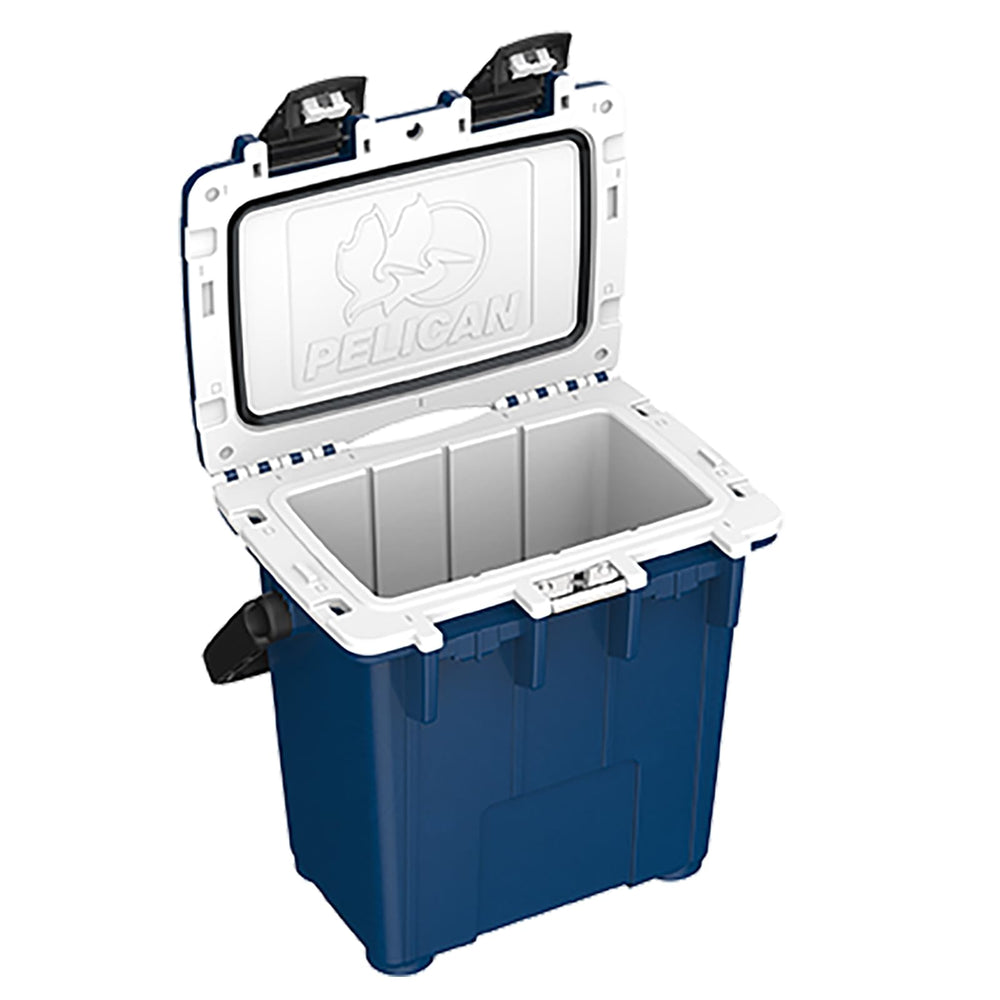 Pelican 20qt Elite cooler Midnight Blue highlights freezer-grade gasket for extended cooling.