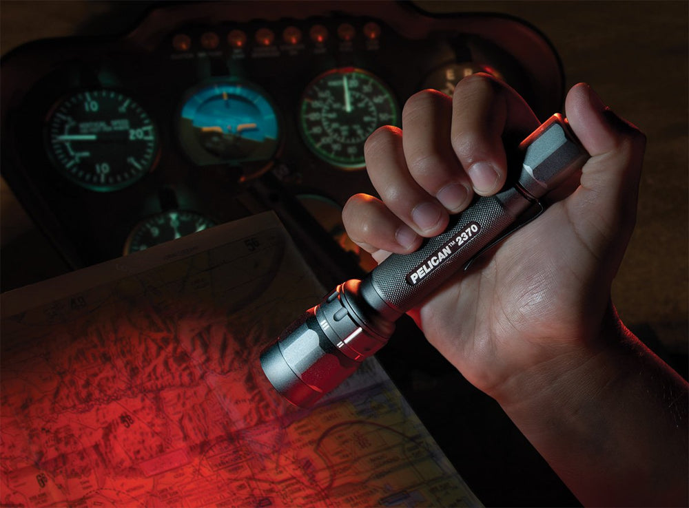 Pelican 2370 tactical LED flashlight side view showing compact, grip-friendly design for on-the-go tasks.