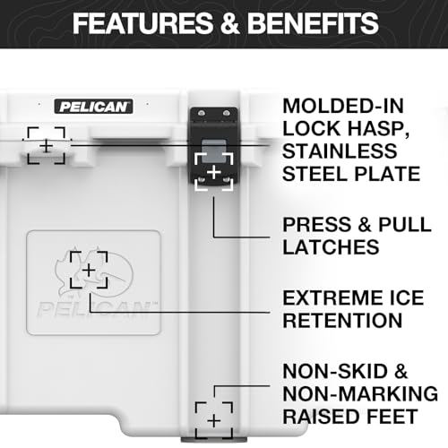 Pelican 50 Quart Elite Cooler with lid open showing internal capacity.