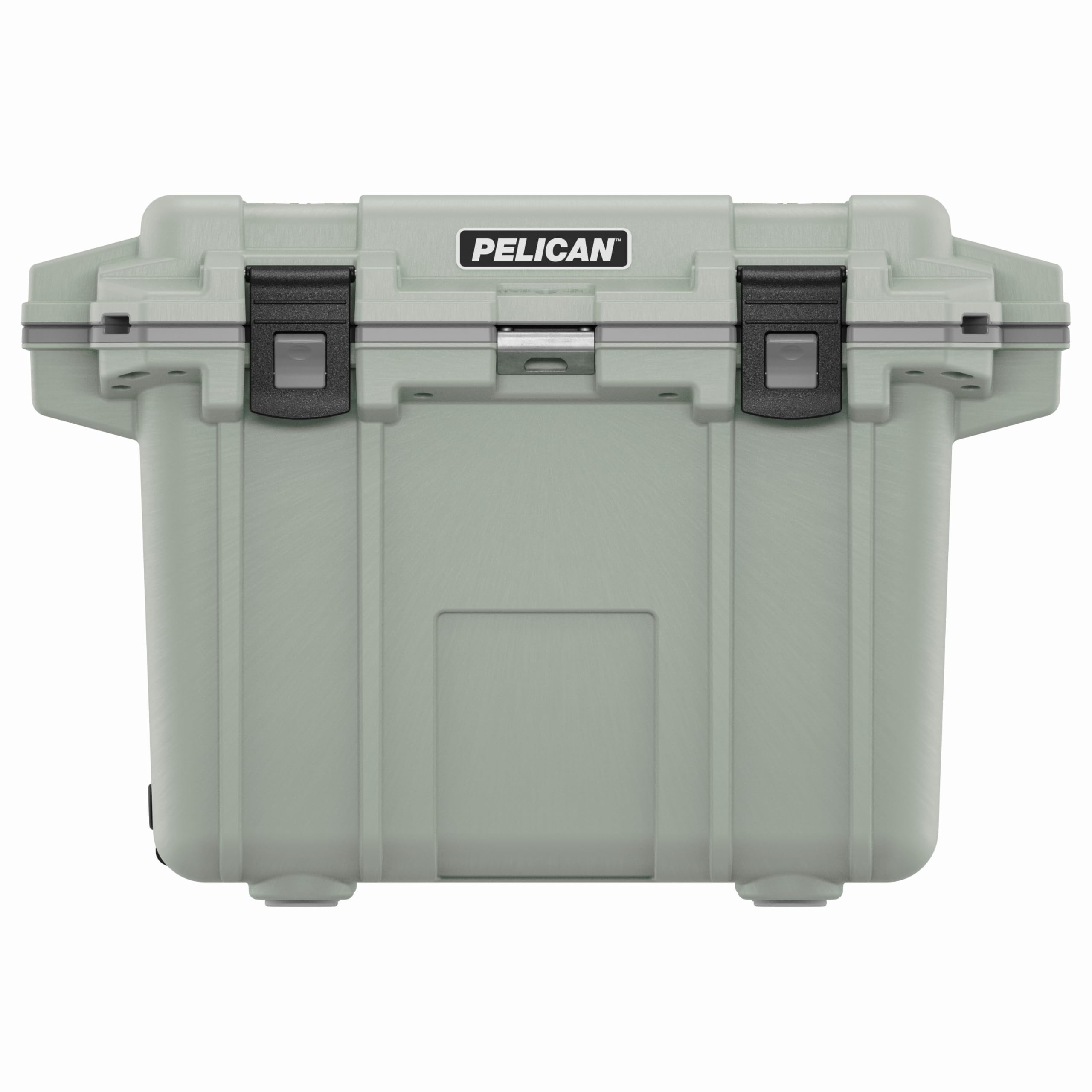 Pelican 50 Quart Elite Cooler Sage/Gray front view for rugged outdoor use.
