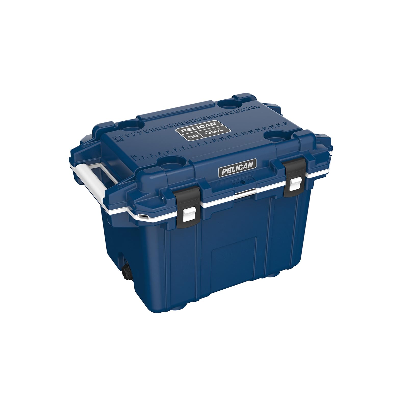 Pelican 50 Quart Elite Cooler in midnight blue shows interior volume for long expeditions.