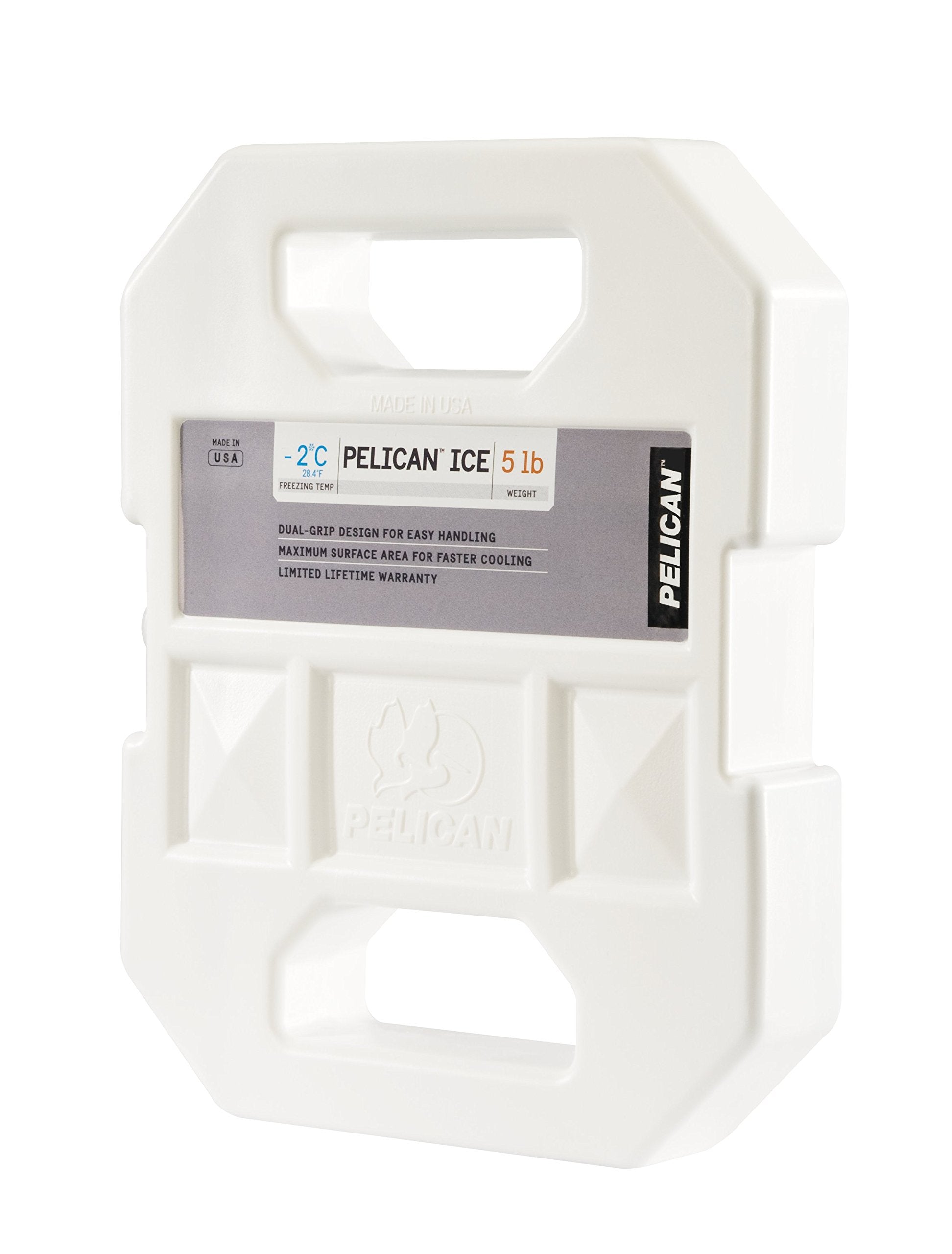 Pelican 5lb ice pack white, angled shot to emphasize long-lasting chill potential.