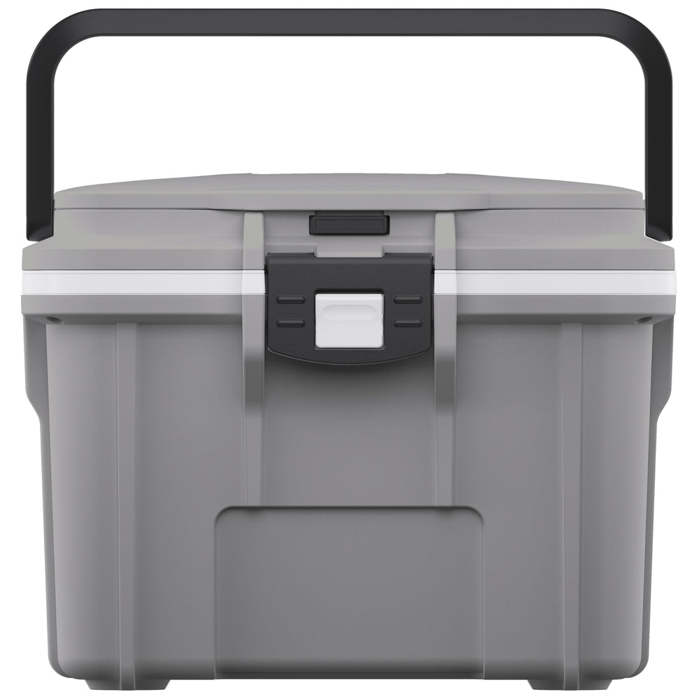 Pelican 8QT cooler front view in cement/white, rugged field-ready design.