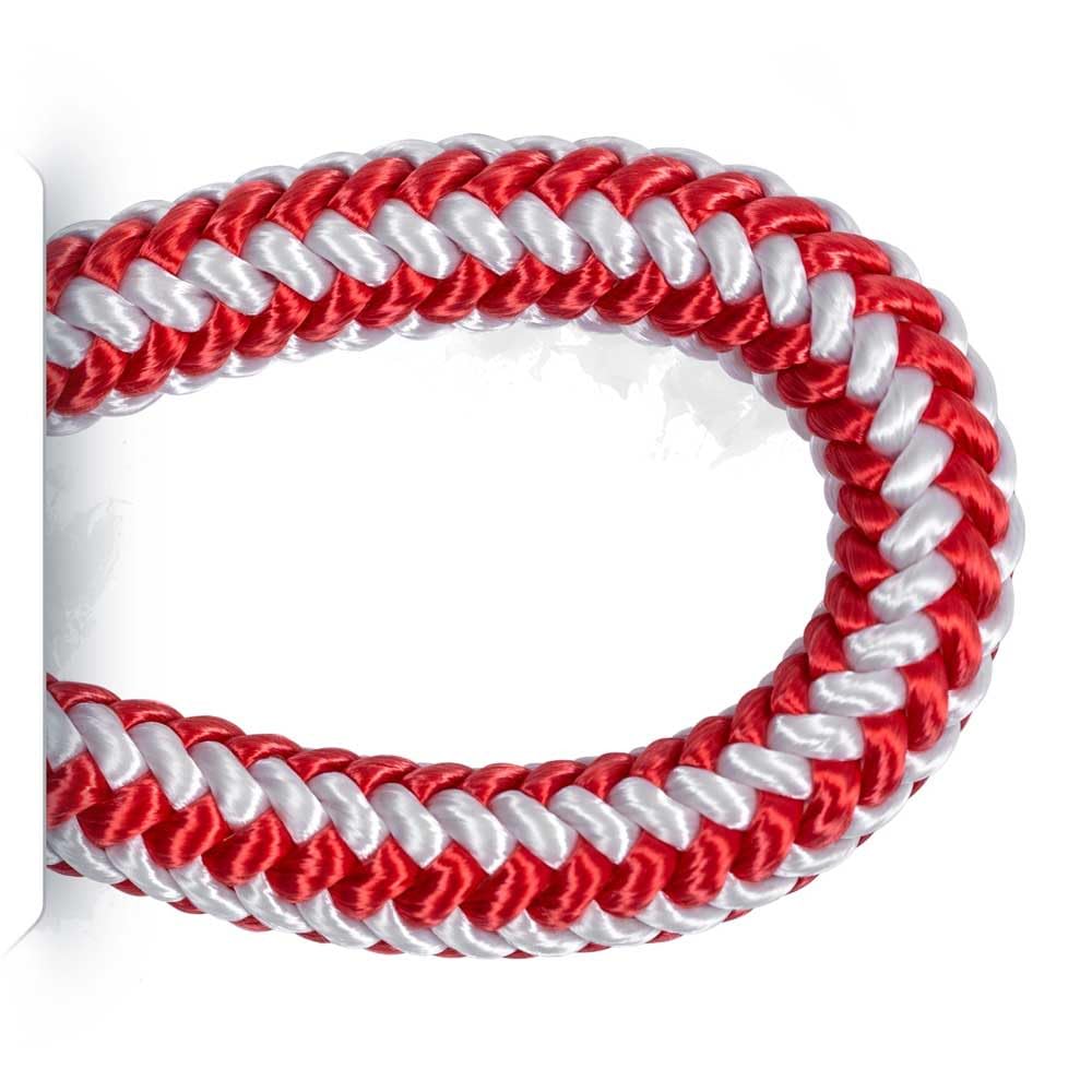 Pelican Arborist Rope coil in red and white enhances visibility for climbs