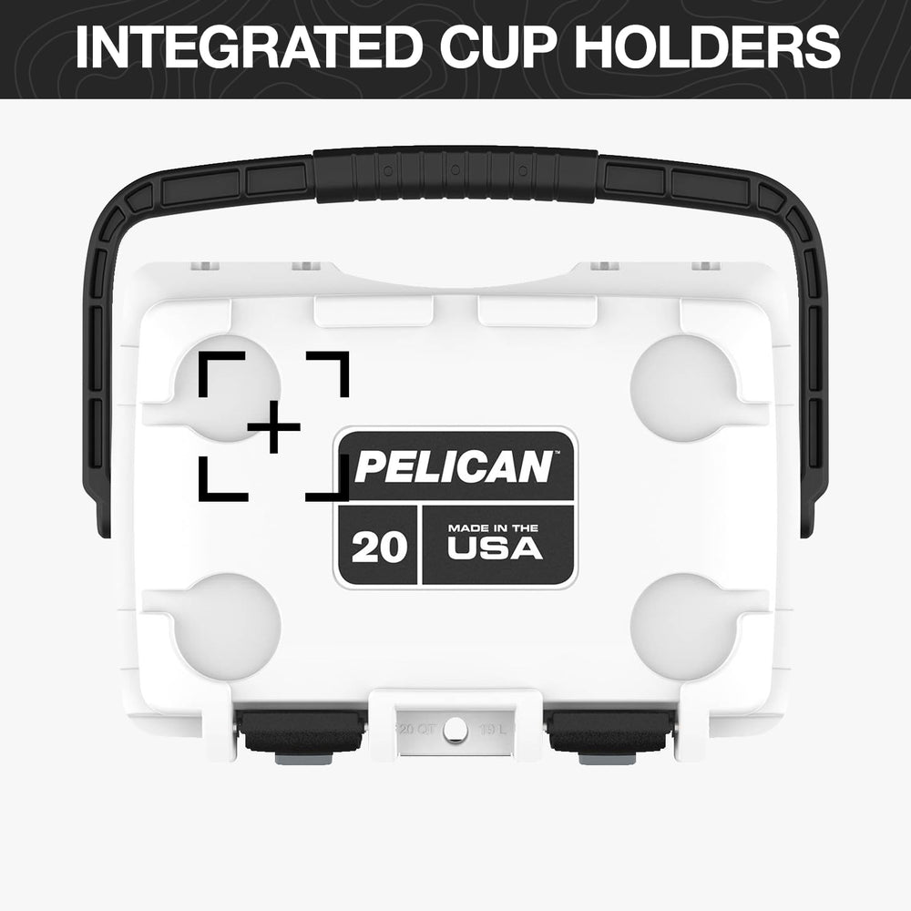 Pelican Elite 20qt cement-white anti-shear hinge resists opening under stress.