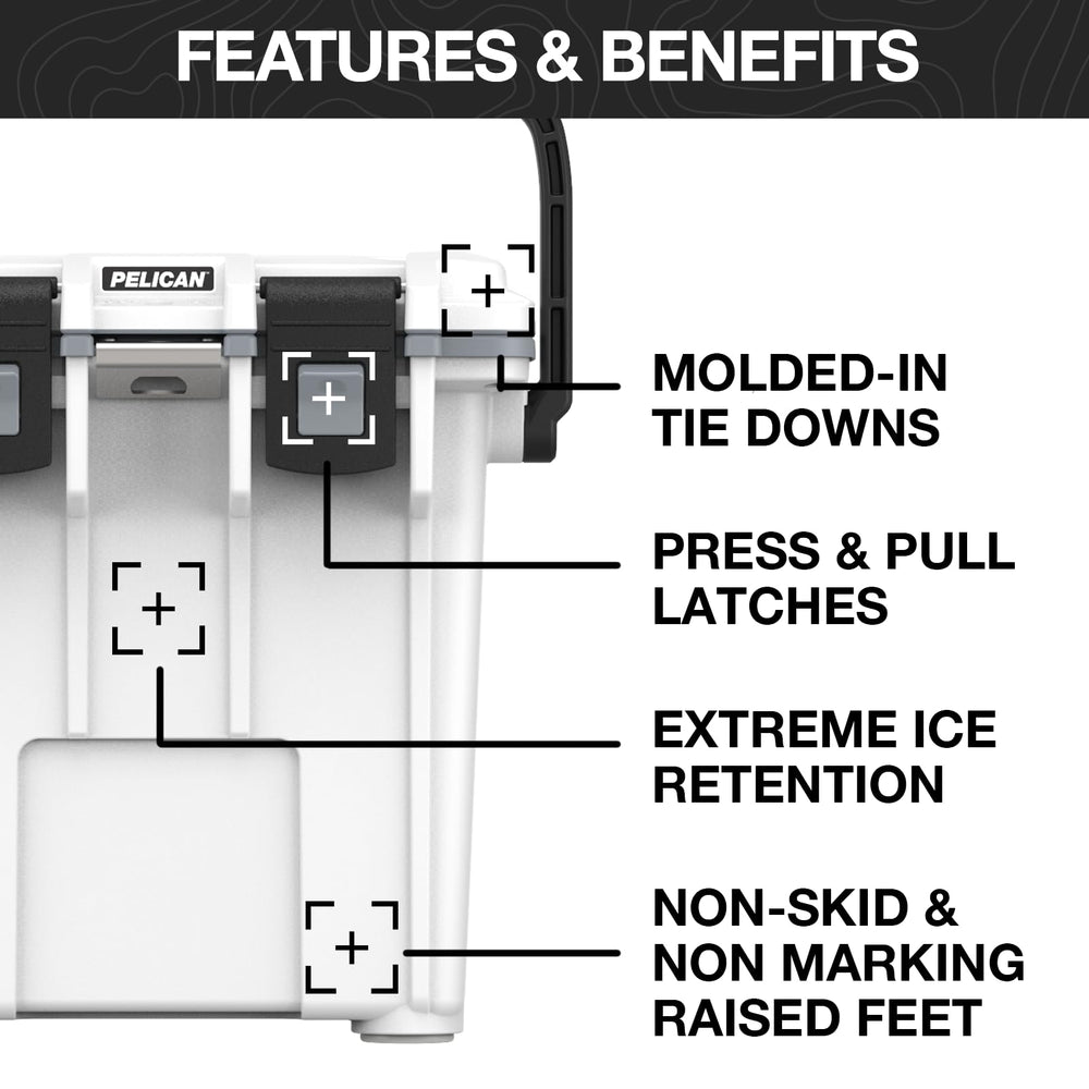 Pelican Elite 20qt cement-white cup holders provide convenient beverage access.