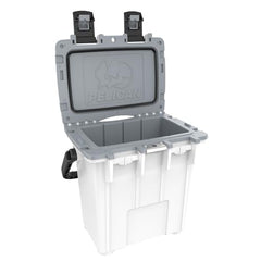 Pelican Elite 20qt cooler latch closeup highlighting secure closure for rugged outings