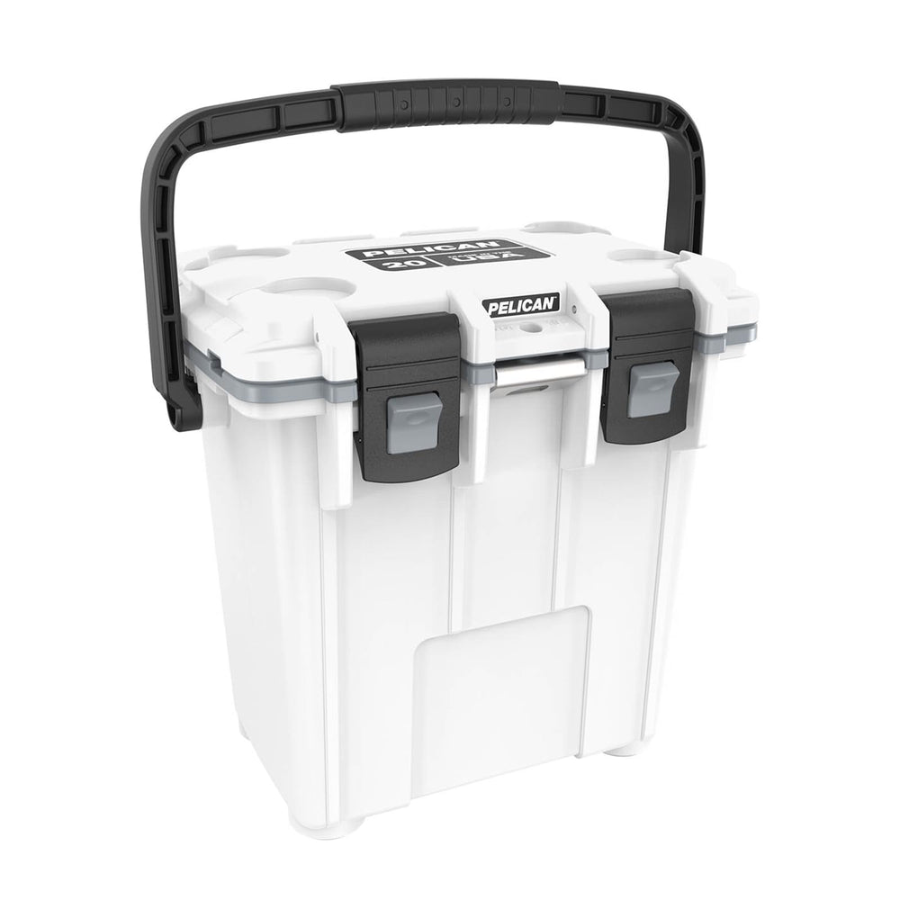 Pelican Elite 20qt cooler with lid open showing compact capacity for beverages on trips