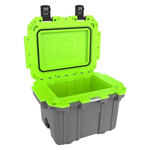 Pelican Elite 30-quart cooler lid open for easy access during camping.