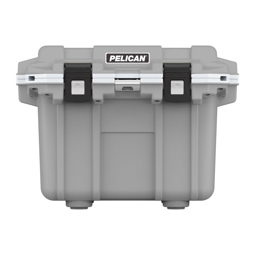 Pelican Elite 30qt cooler top view with rugged cement/white finish for outdoor adventures